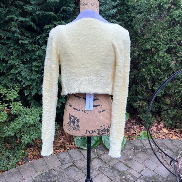 NEW For Love And Lemons Sheila Faux Mohair Fuzzy Cropped Cardigan / Yellow / XS - Picture 6 of 9